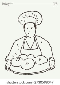 Smiling Baker Holding Tray of Freshly Baked Bread Loaves