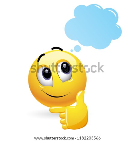 Smiling ball and imagination. Cloud with toughts. Thoughtful smiling ball with cloud above his head.