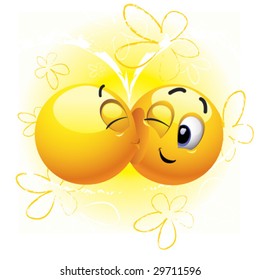 Bola sorridente beijando outra bola sorridente