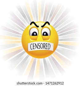 Smiling ball with mouth sealed on tape. Censored smiling ball.