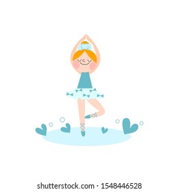 Smiling ballet girl character in green tutu dress dancing cartoon vector Illustration on a white background