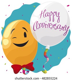 Smiling balloon winking the eye at you and wearing tie bow in the Anniversary party celebration.