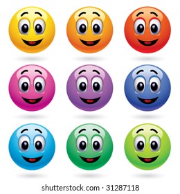 smiling balls in different colors