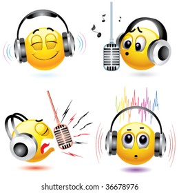 smiling balls listening to different kind of music