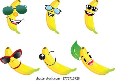 Smiling Bananas Cartoon Mascot Character. Vector Illustration