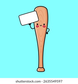Smiling baseball mascot character holding blank sign, cartoon-style graphic on white backdrop