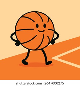 Smiling Basketball Character Walking on a Court