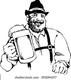 Smiling Bavarian man with mug