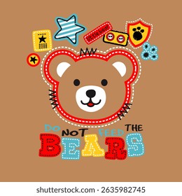 smiling bear cartoon head, Flat Vector Illustration