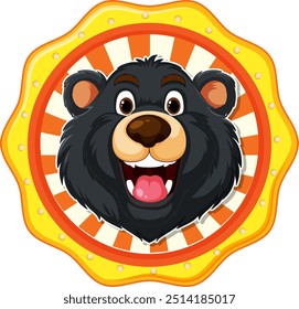 Oso sonriente dentro de una insignia colorida