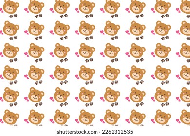 Smiling bear pattern with footprints and love