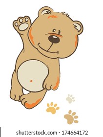 smiling bear-cub waving his paw