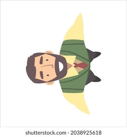 Smiling Bearded Business Man Character Wearing Tie Looking Up Above View Vector Illustration