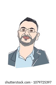 Smiling bearded man with shirt and jacket.
