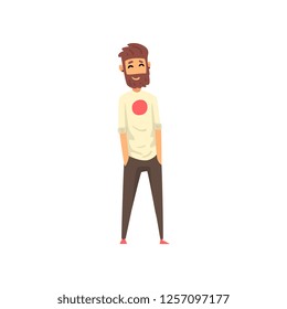 Smiling bearded man standing with his hands in the pockets vector Illustration on a white background