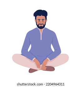 Smiling Bearded Man In Traditional Attire Semi Flat Color Vector Character. Editable Figure. Full Body Person On White. Simple Cartoon Style Illustration For Web Graphic Design And Animation