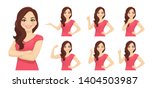 Smiling beatiful woman with curly hairstyle set with different gestures isolated