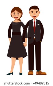 Smiling beautiful couple in formal dress standing together flat style vector illustration