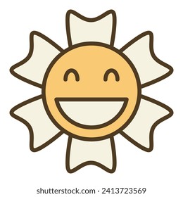 Smiling Beautiful Flower in Groovy style vector minimalist concept colored icon or design element