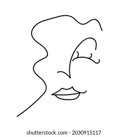 Smiling beautiful minimal woman line art