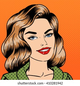 Smiling Beautiful Woman. Pop Art. Vector illustration