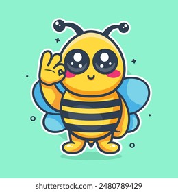 smiling bee animal character mascot with ok sign hand gesture isolated cartoon