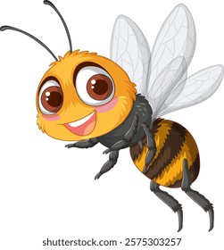 Smiling bee with big eyes and wings