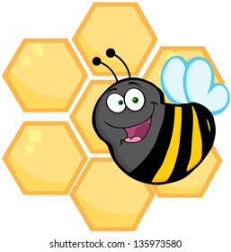 Smiling Bee In Front Of A Orange Bee Hives