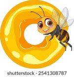 Smiling bee next to a honey-glazed donut