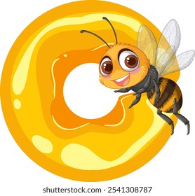 Smiling bee next to a honey-glazed donut