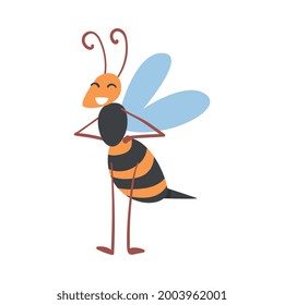 Smiling Bee Standing with Hands on its Waist, Funny Flying Insect Character Cartoon Vector Illustration