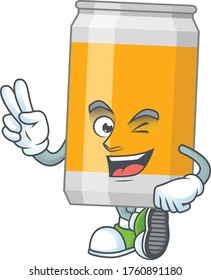 smiling beer can cartoon mascot style with two fingers