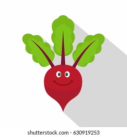Smiling beetroot icon. Flat illustration of smiling beetroot vector icon for web on white background