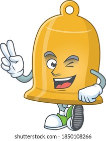 smiling bell cartoon mascot style with two fingers. Vector illustration