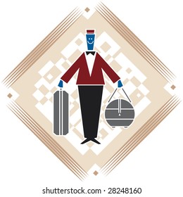 Smiling Bellhop At The Hotel Service. Vector Design.