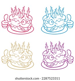 Smiling Birthday Cake Cartoon Character Vector Illustration
