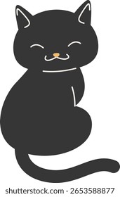 Smiling black cat in sleek silhouette style, perfect for minimalist pet decor, Halloween cards, or elegant feline illustration designs.