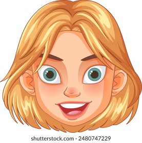 Smiling blonde cartoon character with big eyes