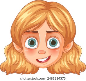 Smiling blonde cartoon character with big eyes