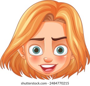 Smiling blonde cartoon character with big eyes