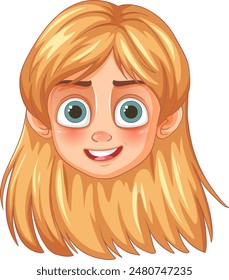 Smiling blonde character with big green eyes