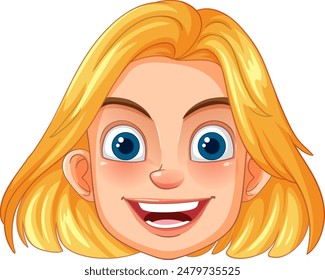 Smiling blonde character with blue eyes