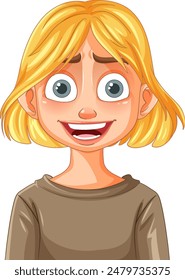 Smiling blonde character with wide eyes