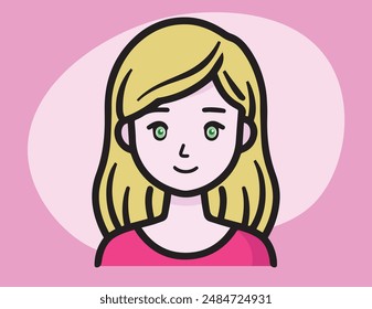 Smiling Blonde Girl Cartoon Portrait