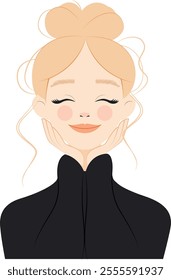 Smiling Blonde Woman in Black Outfit