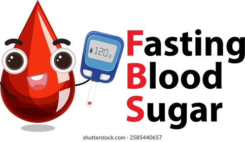 Smiling blood drop with glucose meter reading 120