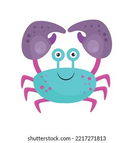 smiling blue crab with big purple claws. illustration vector graphic cute adorable funny cartoon character underwater wildlife