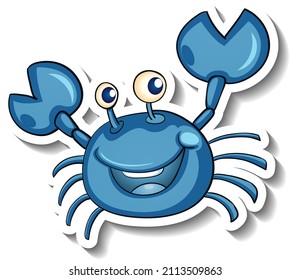 Smiling blue crab cartoon sticker illustration