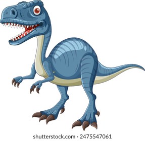 Smiling blue dinosaur with sharp teeth