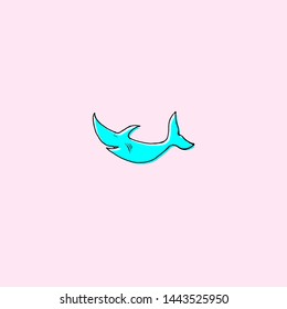 smiling blue shark pink background 